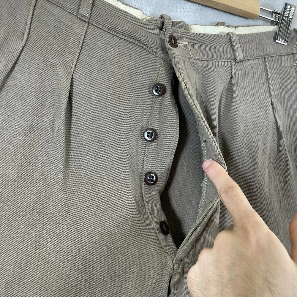 Antique 30s 40s Cotton Whipcord Pants Mens 29x29 Button Fly True Vtg Pleated